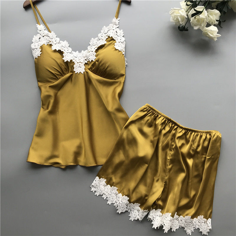Набор v женского белья шнурка Breathable сатинировки Sleepwear пижам женщин двухкусочный - шея