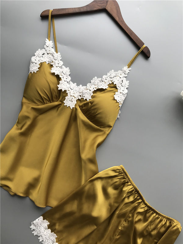 Набор v женского белья шнурка Breathable сатинировки Sleepwear пижам женщин двухкусочный - шея