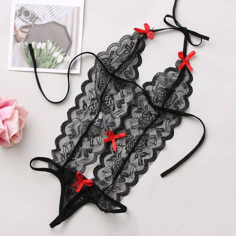 Связанное трехочковое шнурует Sleepwear сексуального женского белья флористический связанный безрукавный