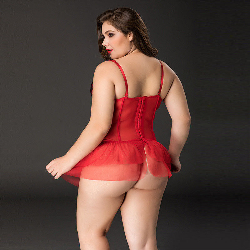 Безрукавное основного красного нижнего белья нижнего белья 85kg XXXL шнурка большого сексуального флористическое