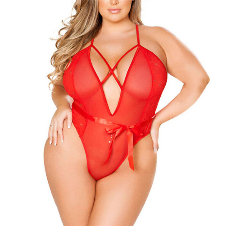 Женское белье плюс one piece глубокого Backless Bodysuit v женщин размера эротичное установило нижние бель размера положительной величины женщин сексуальные
